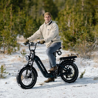 The Kingbull Jumper Go Electric Bike conquers winter trails with superior traction, featuring snow-ready fat tires built for icy conditions. Its comfortable seat and rugged frame make it the ultimate all-terrain winter ebike for outdoor enthusiasts.