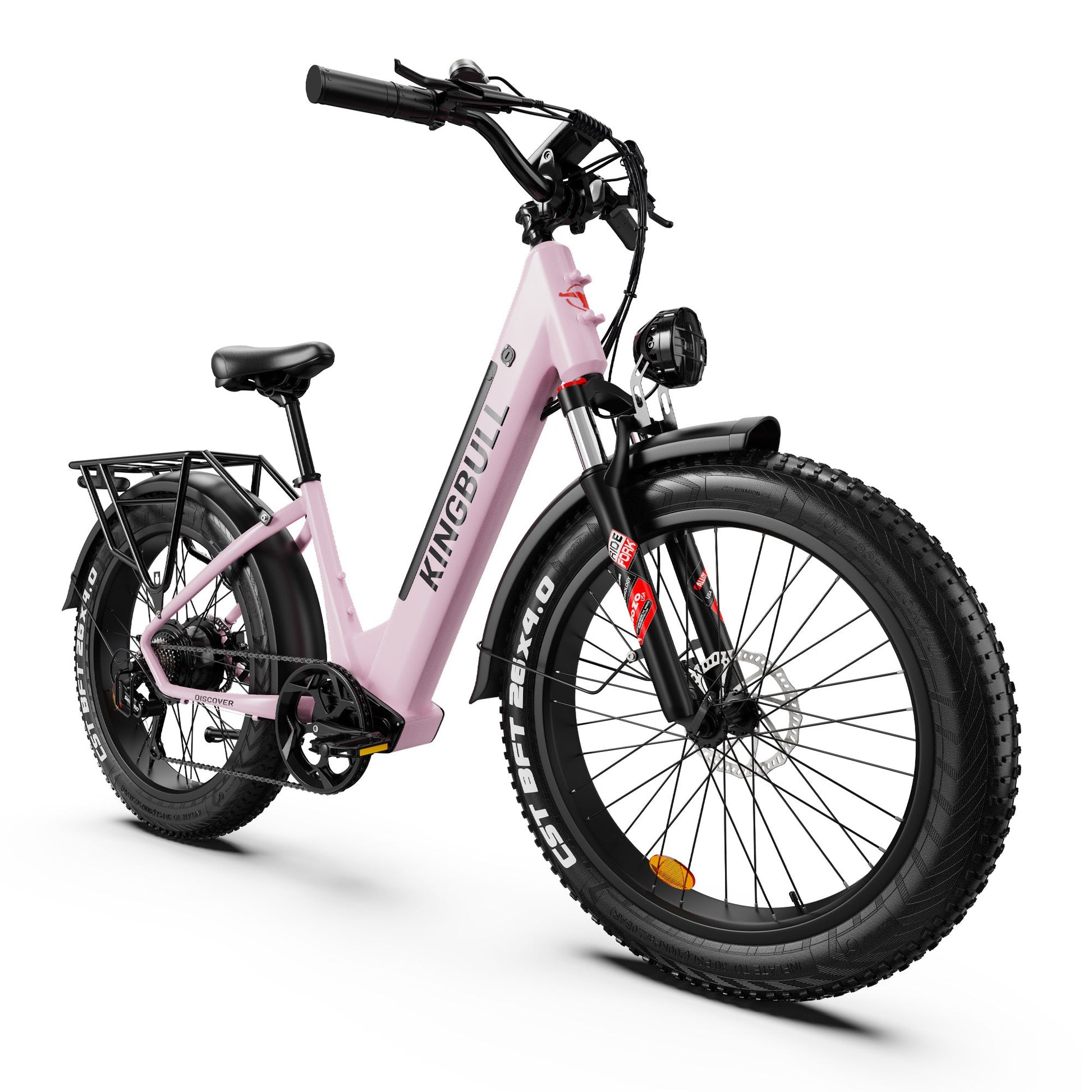 Kingbull Discover ST pink electric bike front angle emphasizing handlebar and display