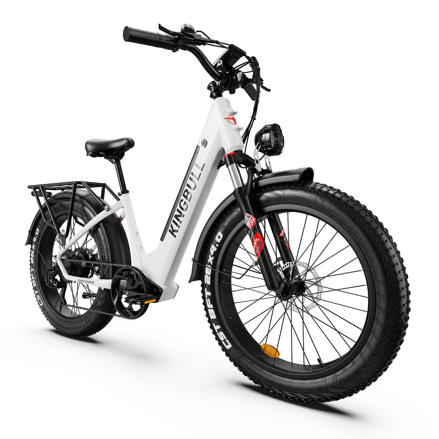 Kingbull Discover ST electric bike close-up highlighting suspension and brake components