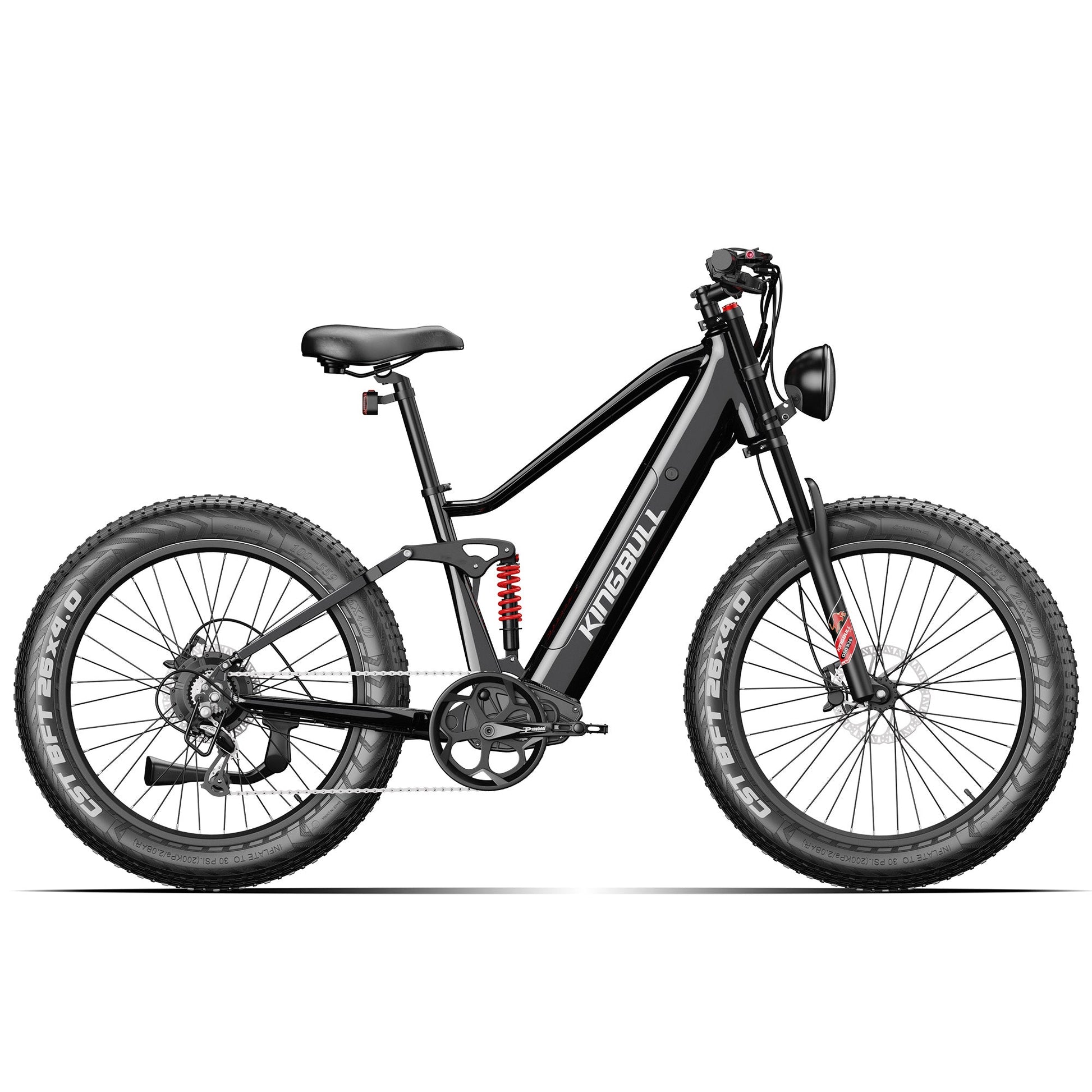 Kingbull Rover 2.0 electric bike in black, full side view showing all-terrain full suspension design