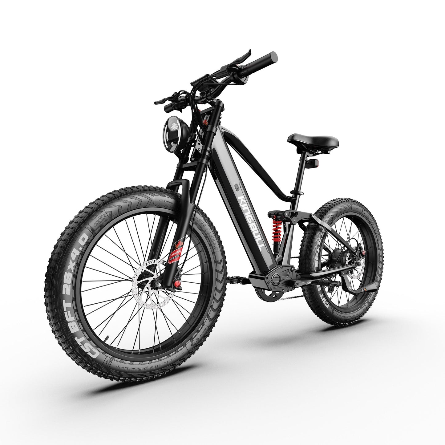 Kingbull Rover 2.0 electric bike in black, left side angle view emphasizing suspension components