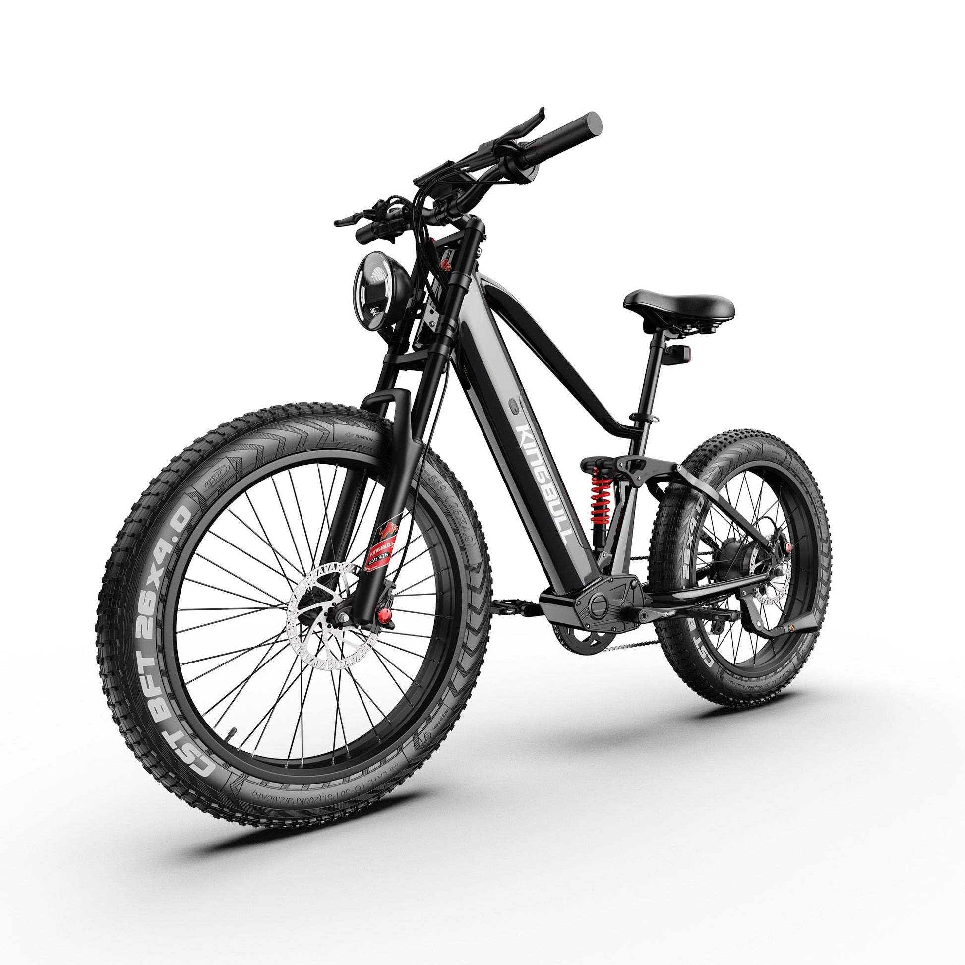 Kingbull Rover 2.0 electric bike in black, left side angle view emphasizing suspension components