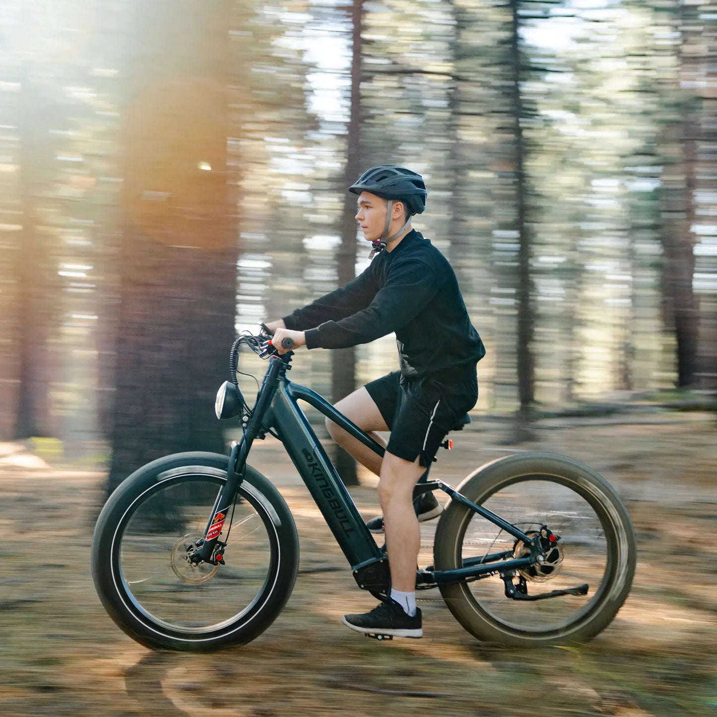 Man riding kingbull ebike rover2.0 in the forest